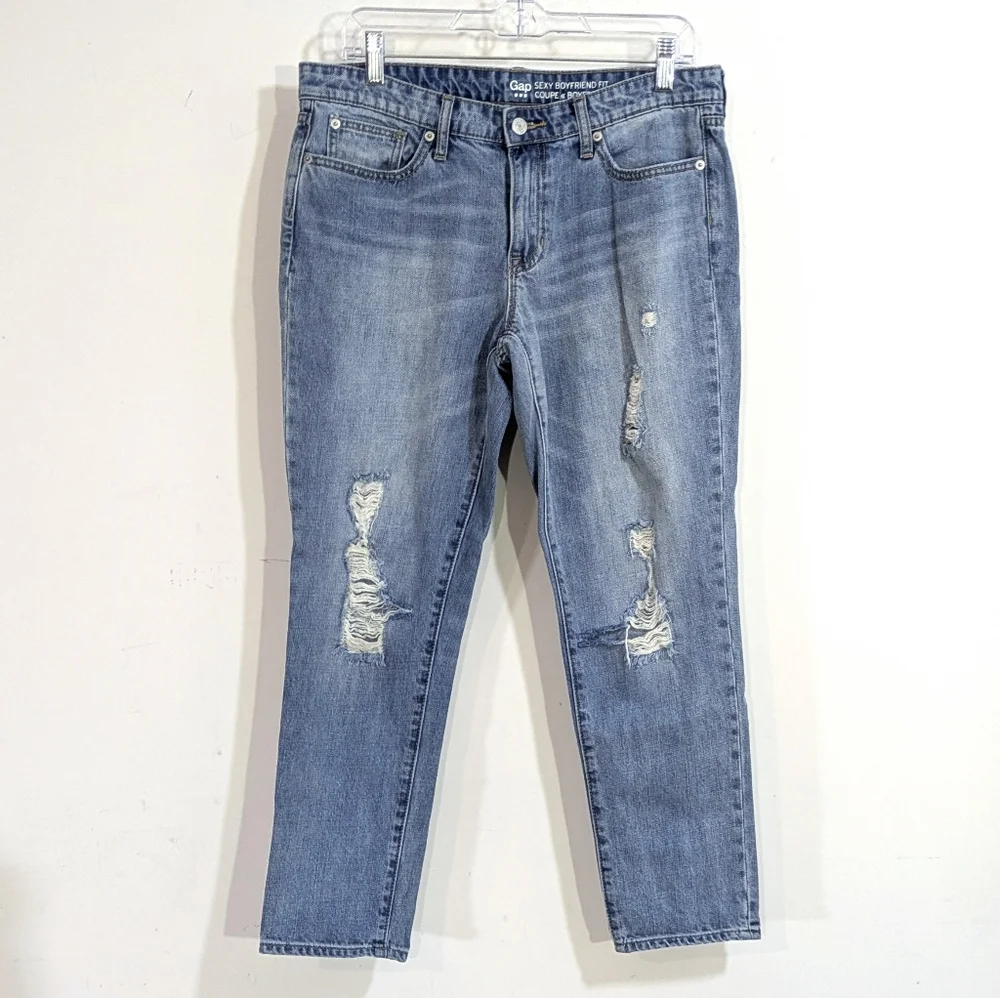 Gap Sexy Boyfriend Fit Distressed Ripped Jeans - Size 6 Womens 28 - Picture 5 of 5